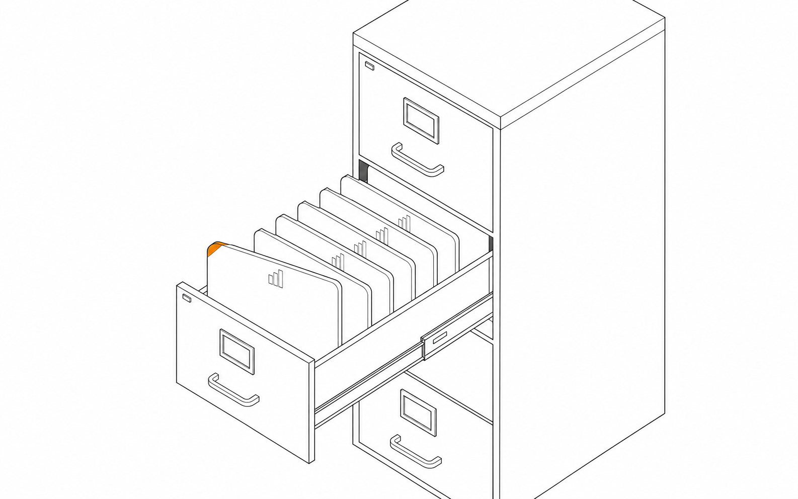 Filing cabinet drawer of ledger cards