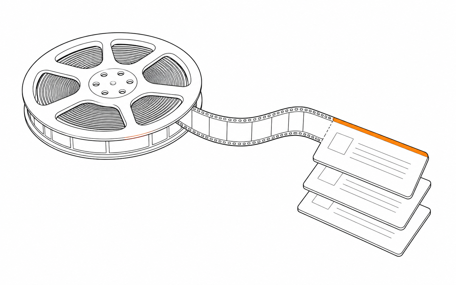 Film reel condensing into stacked summary cards